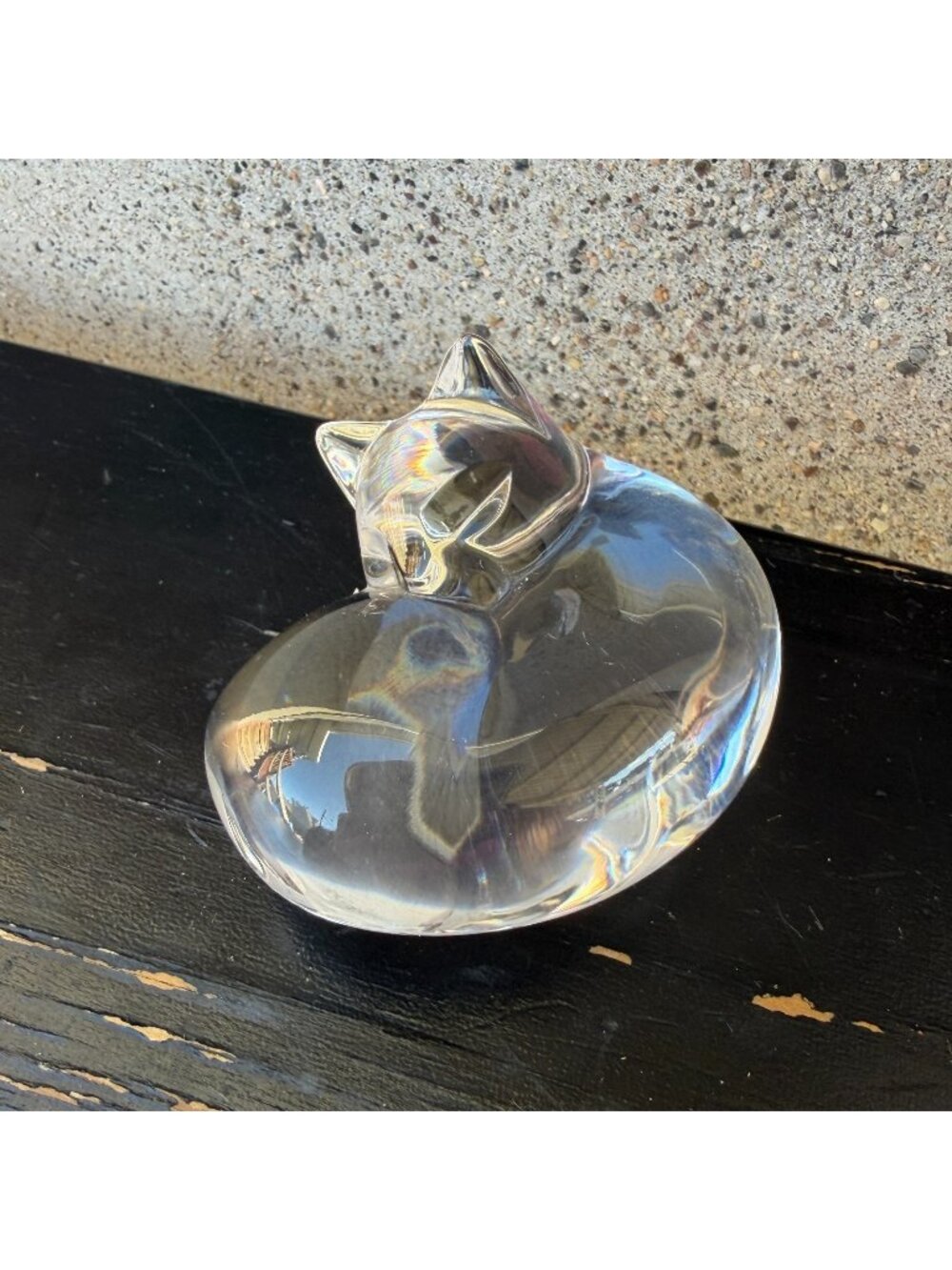 Steuben Art Glass Vintage Crystal Sleeping Cat Figurine Paperweight Signed